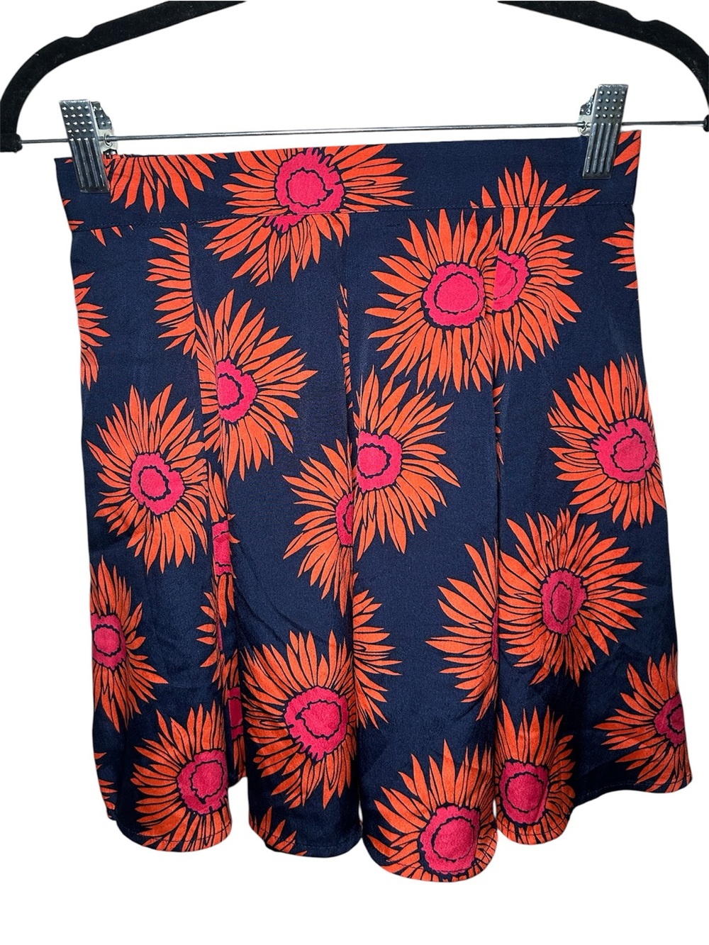 Band of Gypsies WomenNavy Floral Skater Shorts Orange Pink Sunflower Print Small